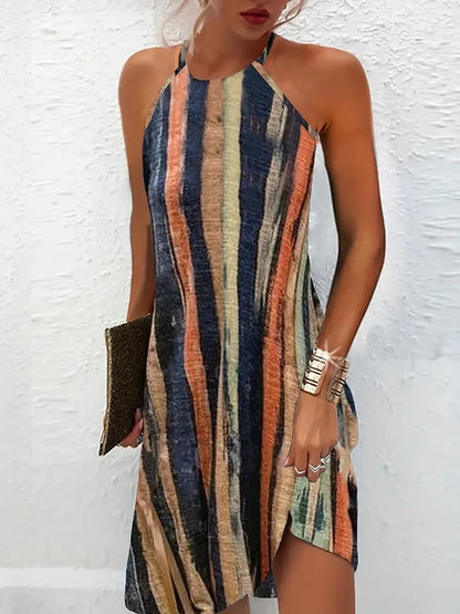 Halter Neck Striped Dress | Celina