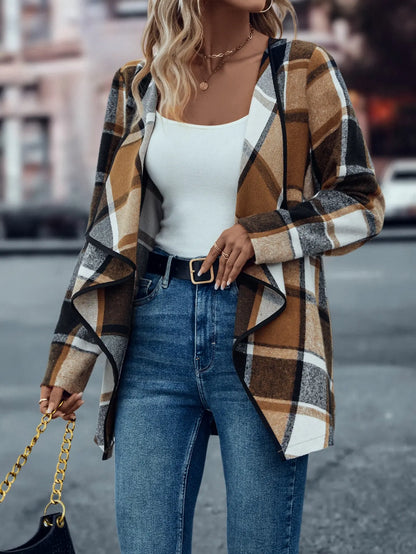 Women Plaid Waterfall Front Cardigan | Emeraude