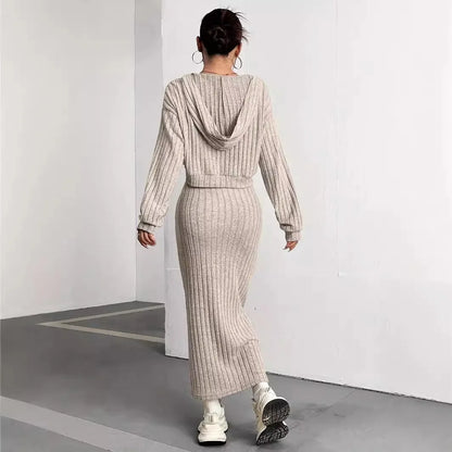 Ribbed Knit Hoodie Skirt Set | Rubina