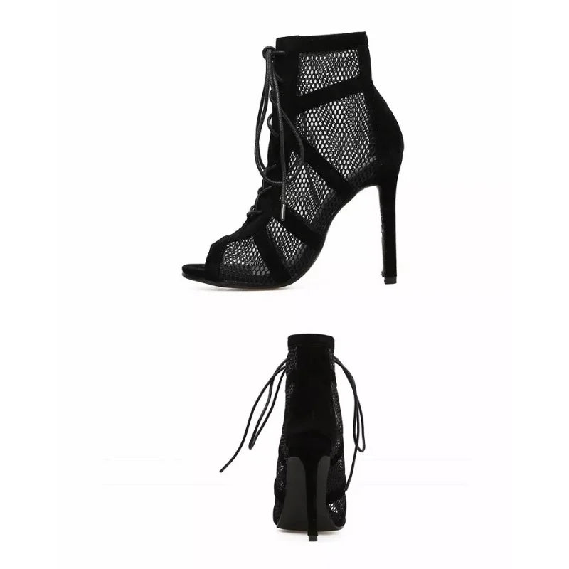 Lace-Up Mesh Stiletto Heels | Paloma