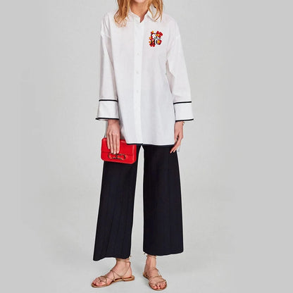 Flared Embroidered Button-Up Shirt | Manuela