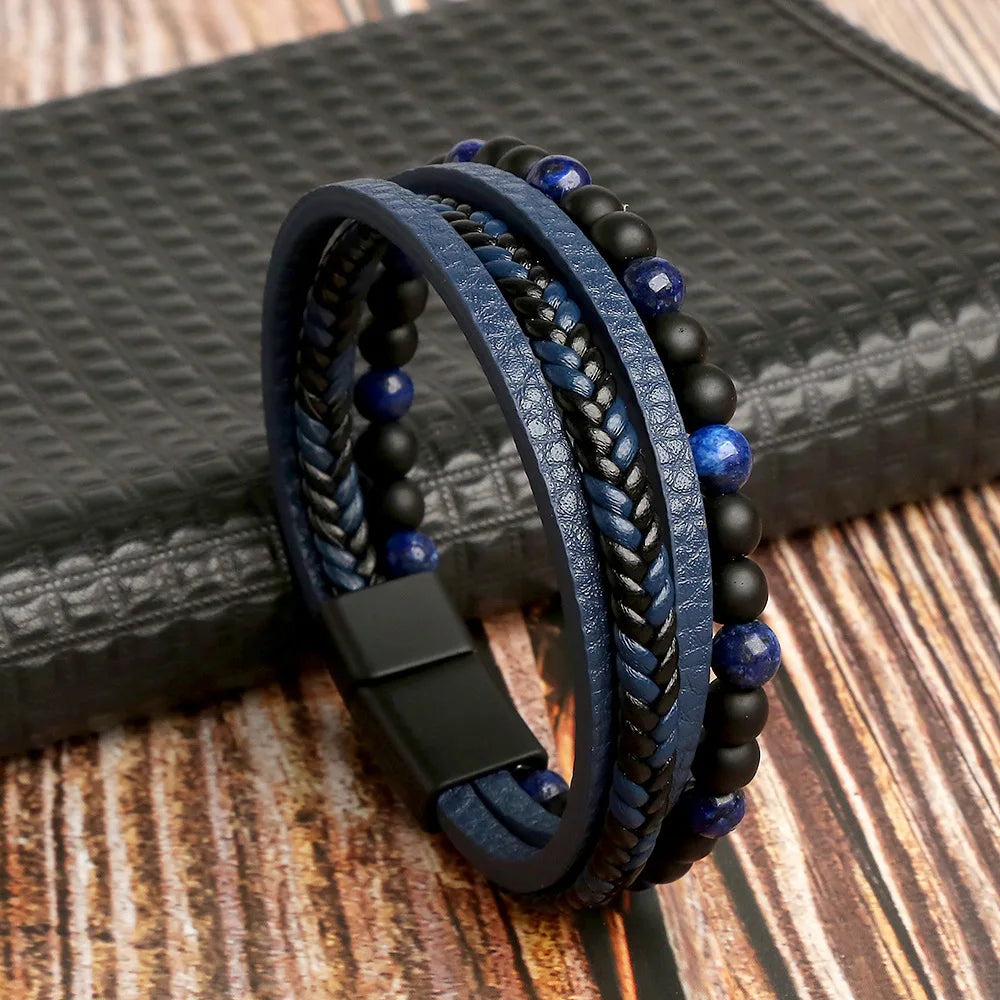 Variant image for Men's Leather Bracelet Black Multilayer | Urban Style-5