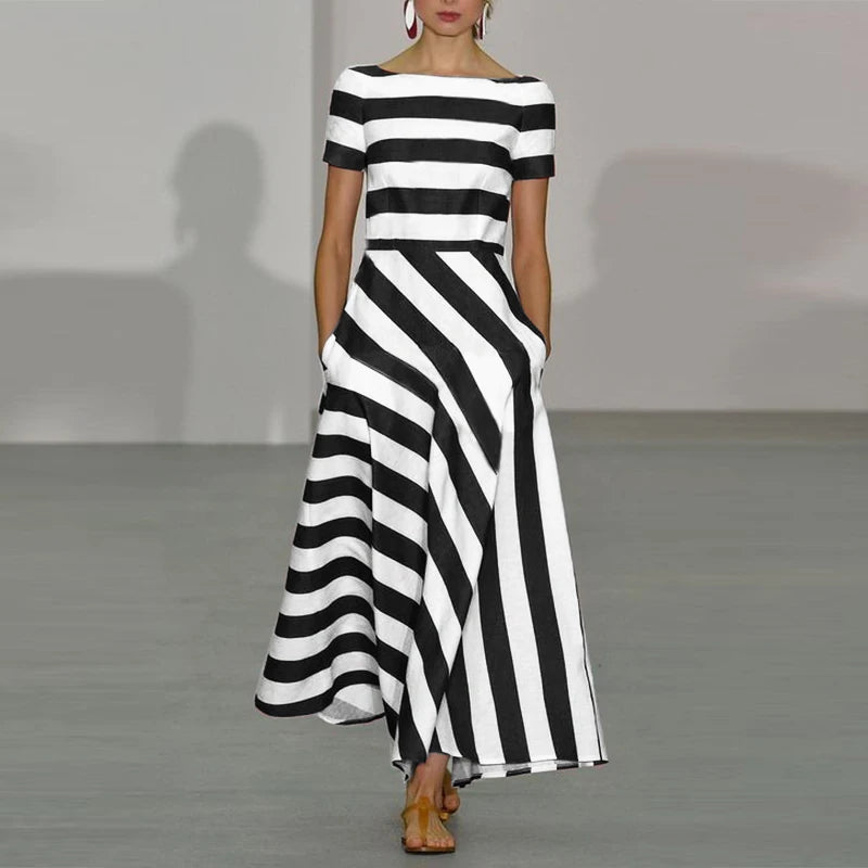 Striped Short Sleeve Maxi Dress | Daphne