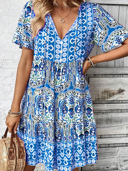 Boho Printed Summer Mini Dress | Athena