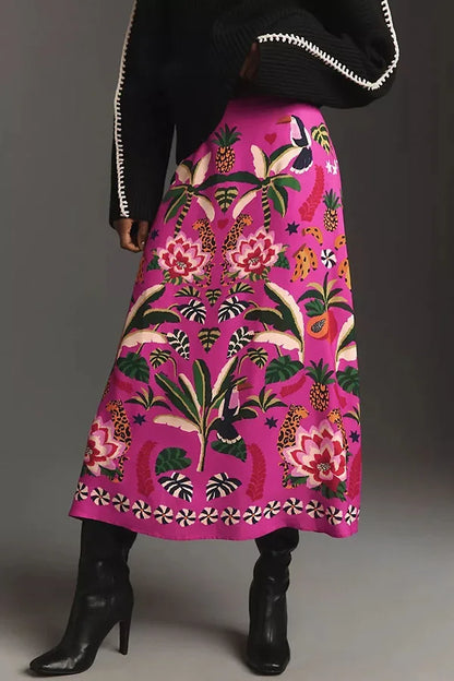 Vibrant Floral Print Midi Skirt | Denise