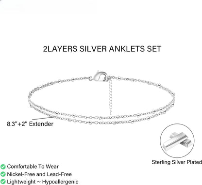 Women Silver Double Chain Anklet | Thalia