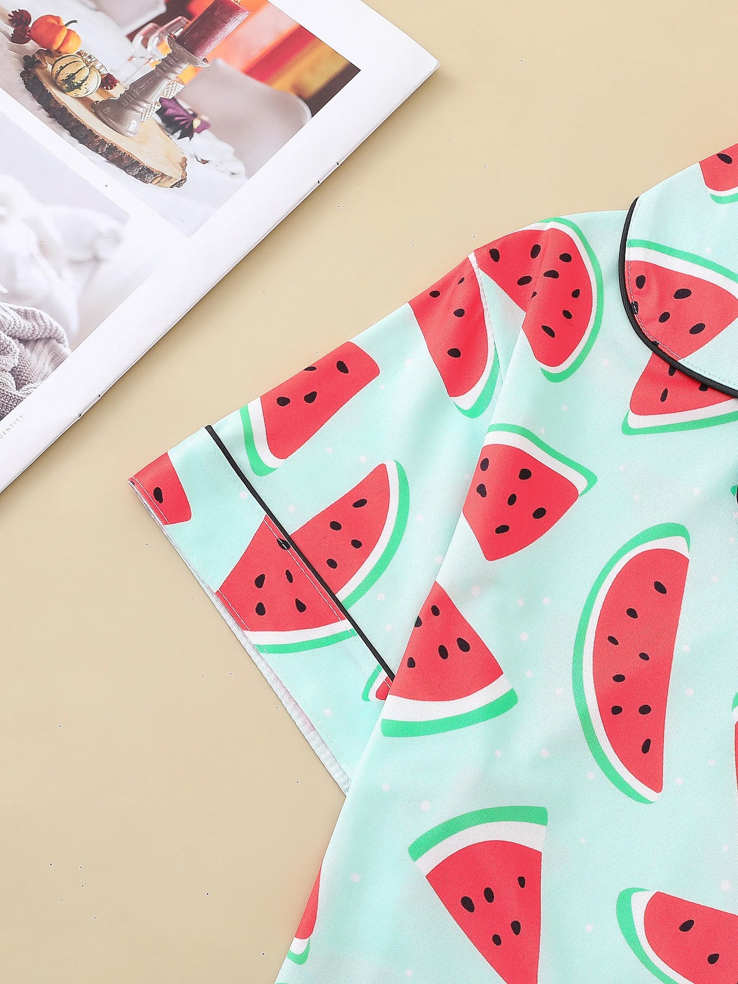 Watermelon Print Short Sleeve Pajama Set | Annetta