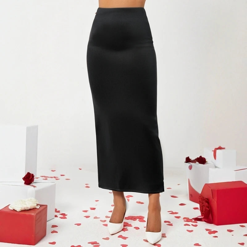 Sleek High-Waisted Satin Midi Skirt | Camilla