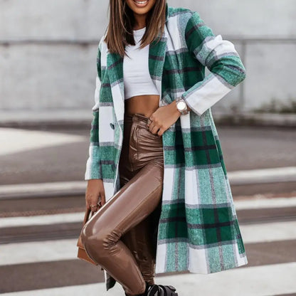 Women Longline Plaid Button Coat | Gisselle