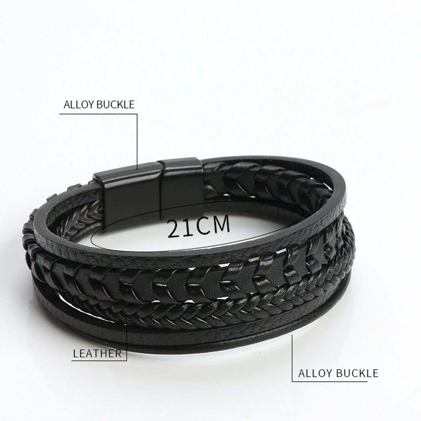 Men's Leather Bracelet Black Multilayer | Urban Style-4