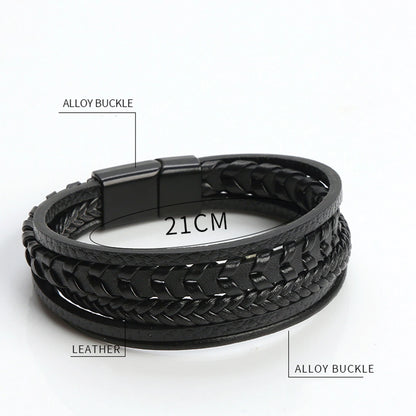 Men's Leather Bracelet Black Multilayer | Urban Style-4