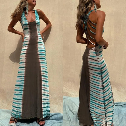 Backless Boho Tie-Dye Maxi Dress | Mamie