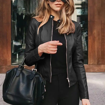 Women Classic Zip-Up Faux Leather Jacket | Kali