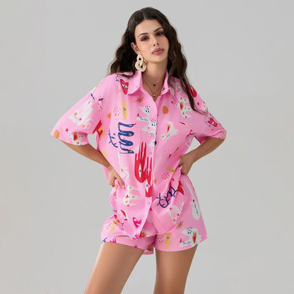 Playful Print Button-Up Shirt and Shorts Set | Alexa