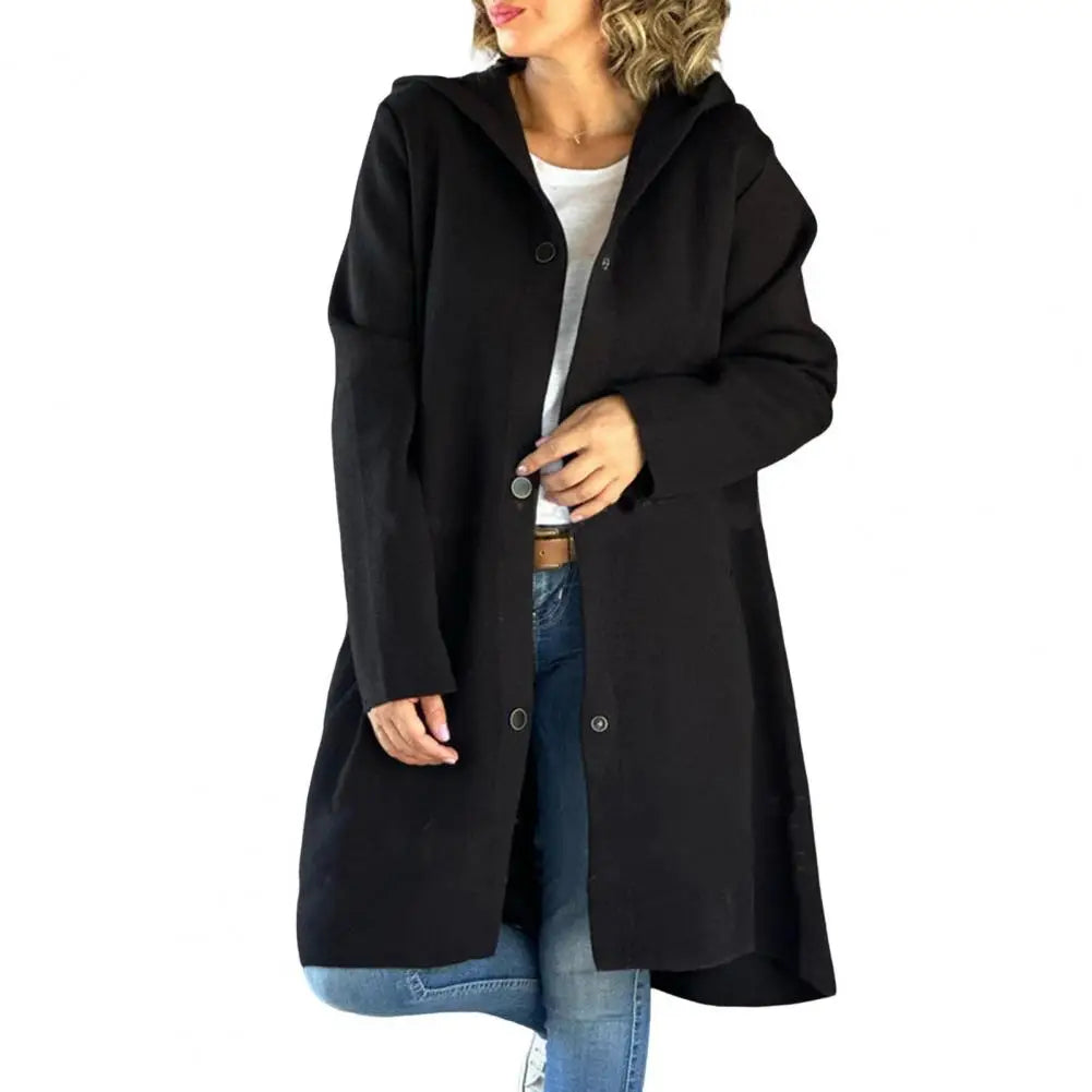 Variant image for Women Wool Coat Grey Hooded Mid Length | Elegant Style-2