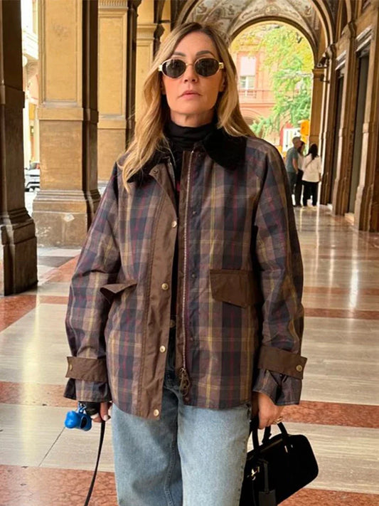 Women Plaid Coat Casual Lapel Full Sleeve | Autumn Chic-1