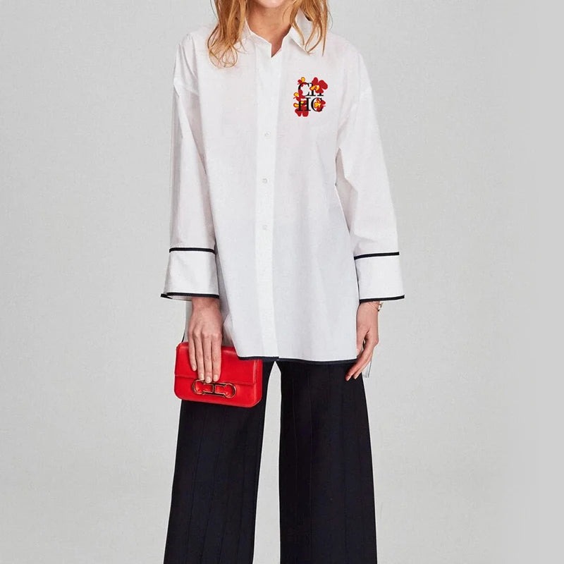 Flared Embroidered Button-Up Shirt | Manuela