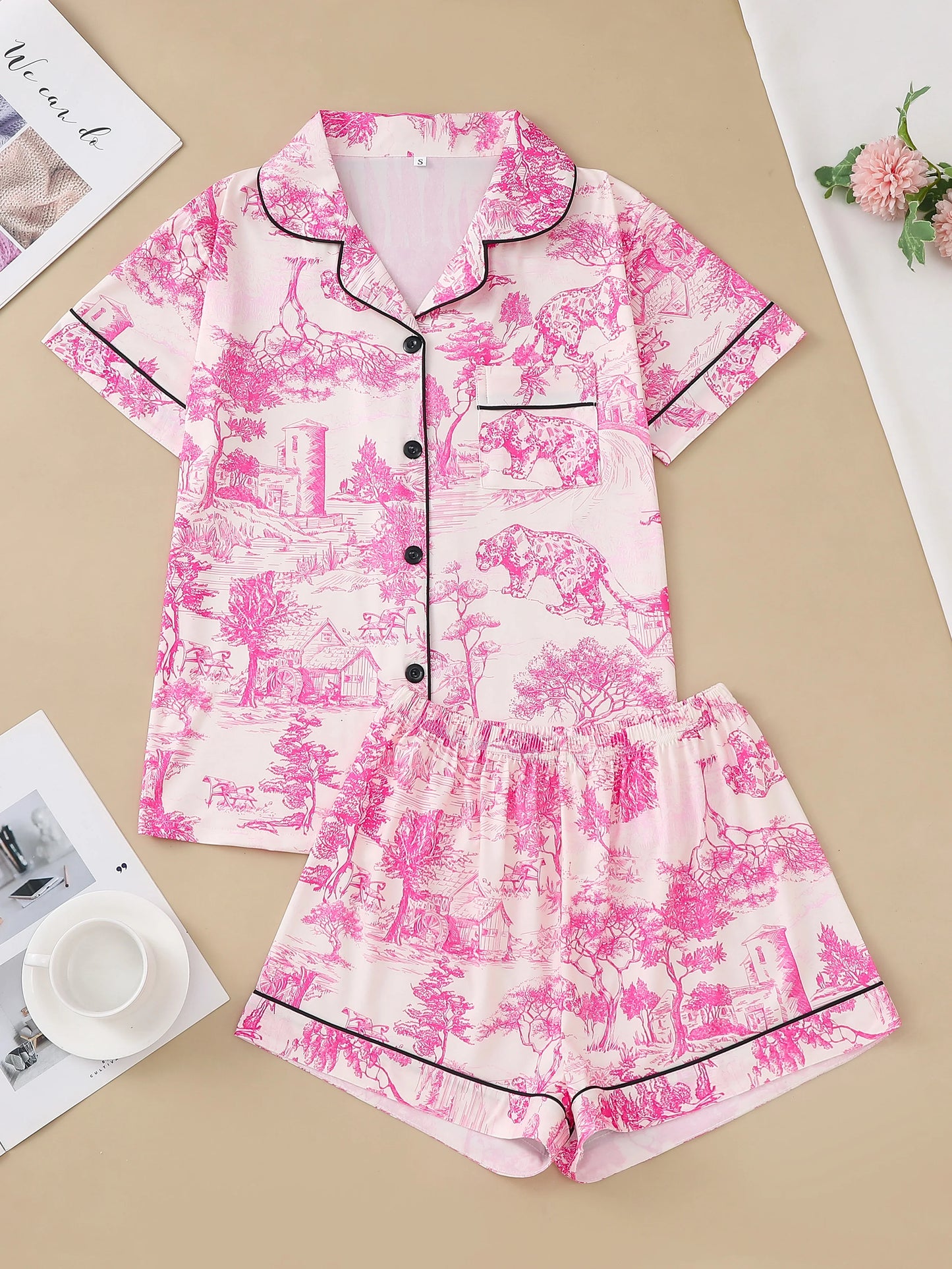 Printed Short Sleeve Pajama Set | Adelphia