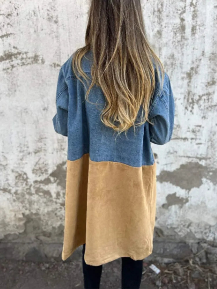 Women Denim Jacket Mid-Length Blue | Autumn Breeze-3