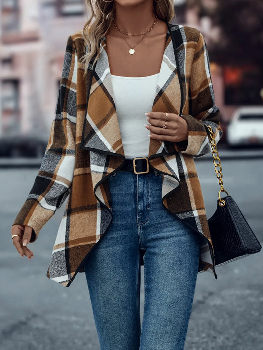 Women Plaid Waterfall Front Cardigan | Emeraude