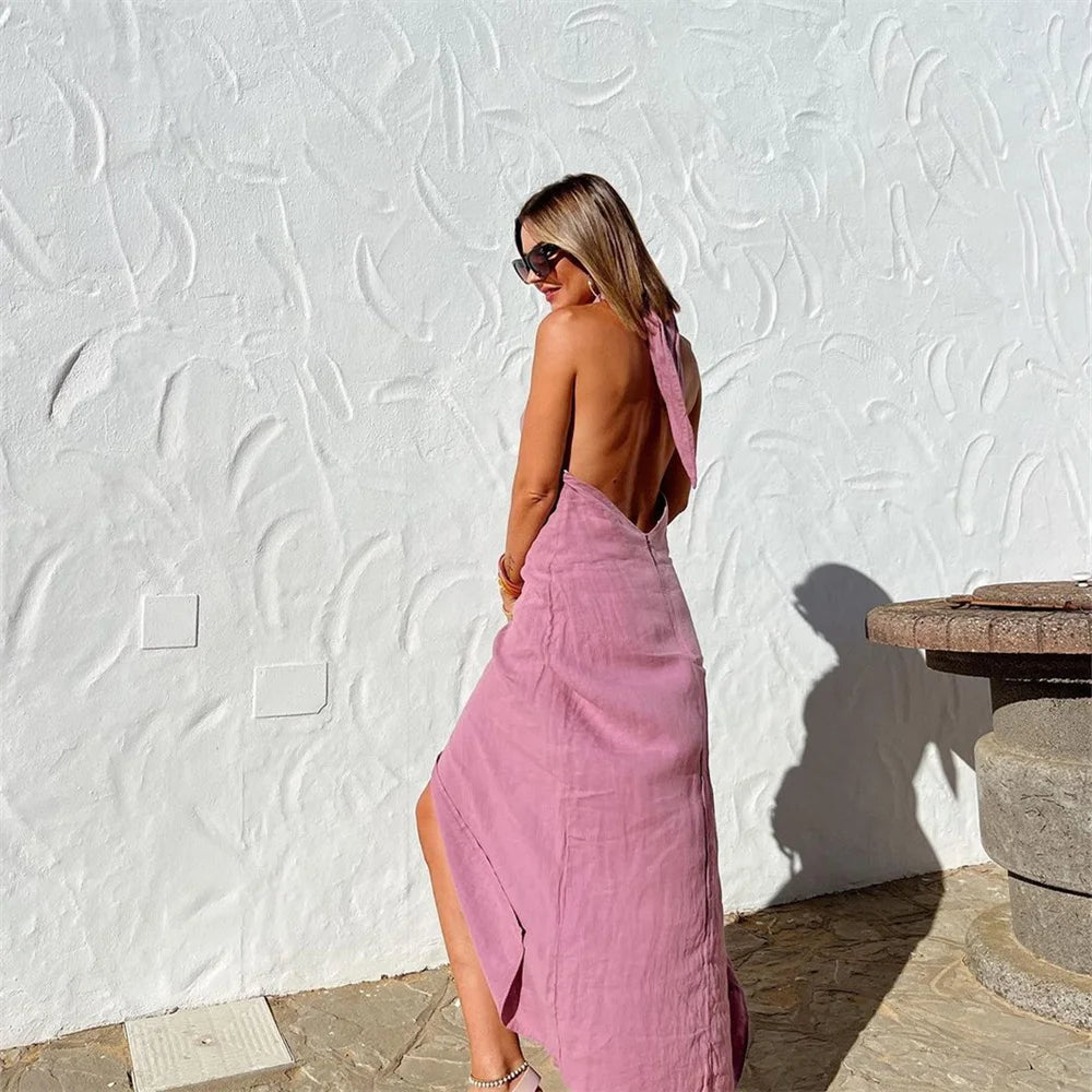 Halter-Neck Maxi Dress with Side Slit | Odelia