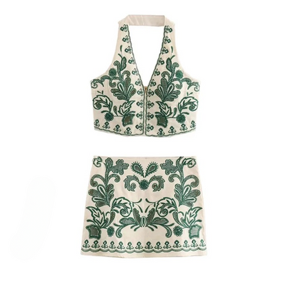 Embroidery Halter Top & Skirt | Mallorca