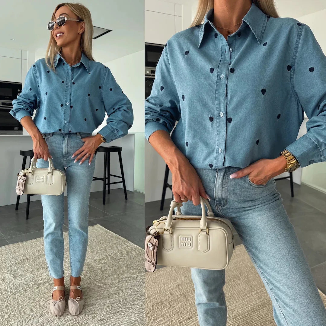 Women Denim Shirt Blue Cotton | Elegant Style-2