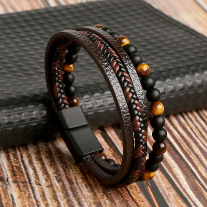 Variant image for Men's Leather Bracelet Black Multilayer | Urban Style-16