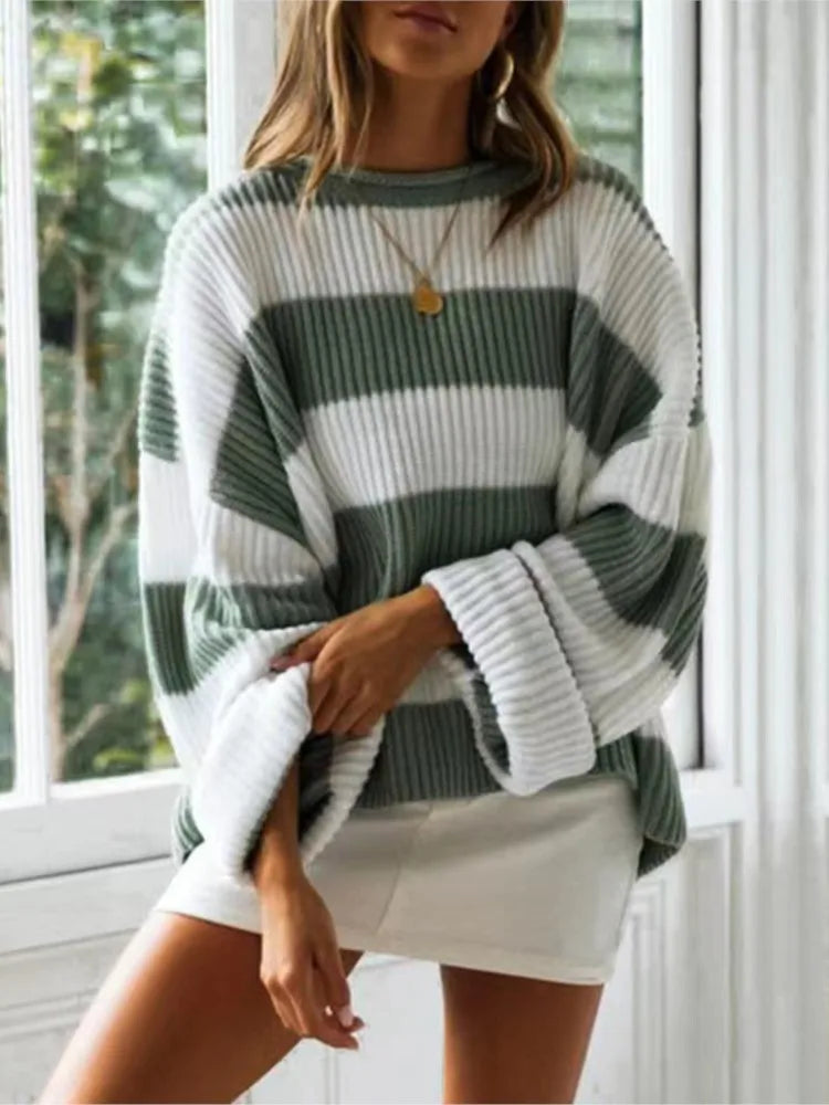 Women Striped Oversized Knit Sweater | Sapphira