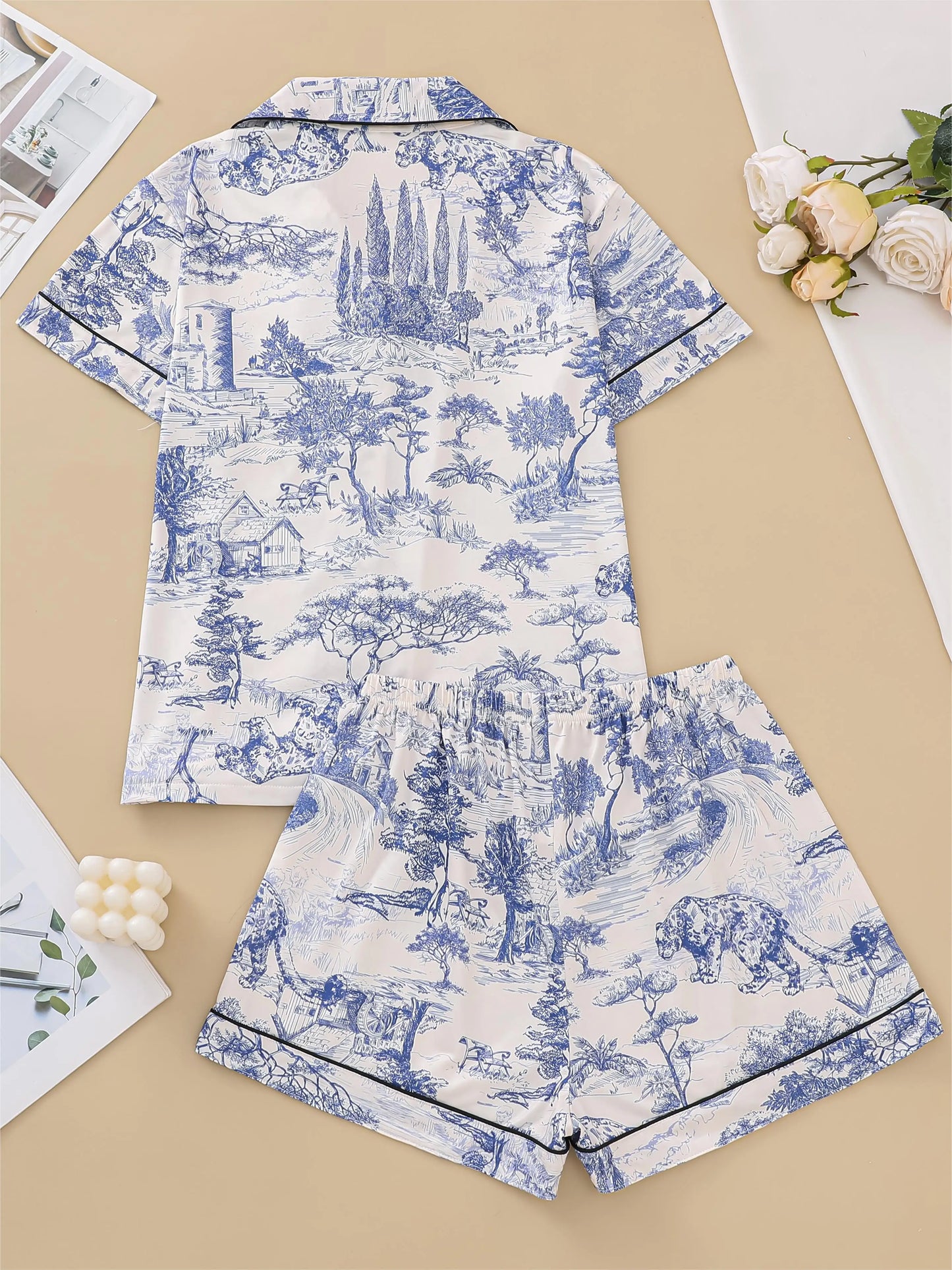 Printed Short Sleeve Pajama Set | Adelphia