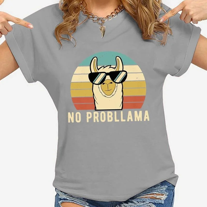 Variant image for Women Graphic T-Shirt Black Modal | Llama Lover-7