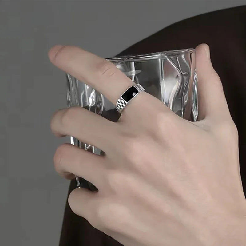Men Rectangular Stone Textured Ring | Darion