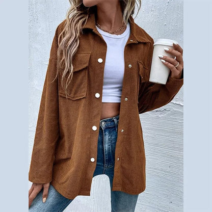Women Textured Button-Up Overshirt Jacket | Jazleah