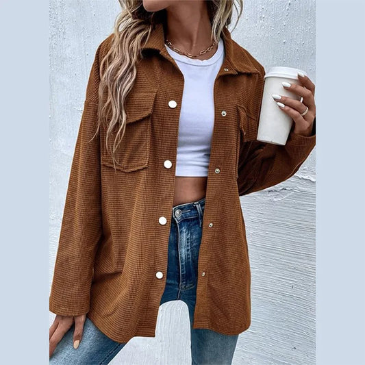 Women Textured Button-Up Overshirt Jacket | Jazleah