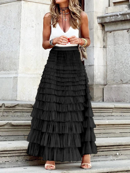 Tiered Tulle Maxi Skirt | Shaira