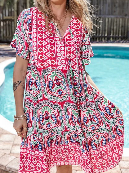 Boho Printed Summer Mini Dress | Athena