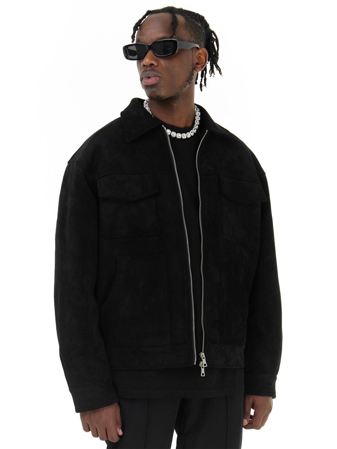 Suede Utility Zip-Up Jacket with Pocket Detailing | Henry