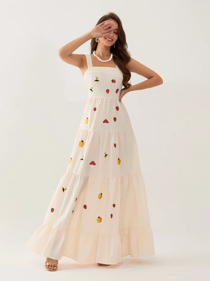 Embroidered Tiered Maxi Dress | Malia