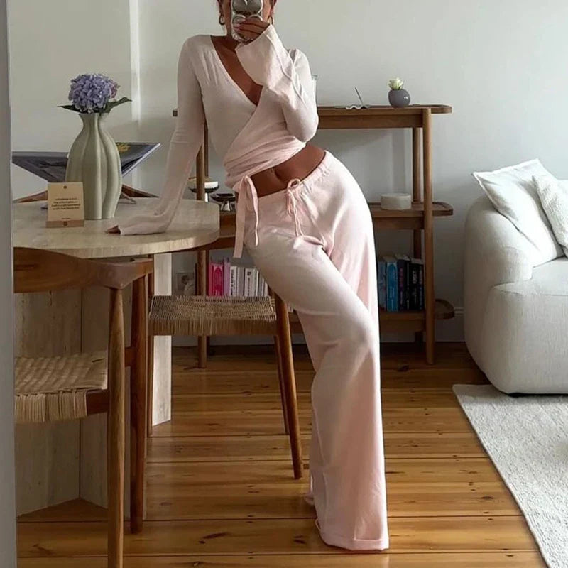 Women Two-Piece Lounge Set Light Pink Cotton Blend | Zivva 2