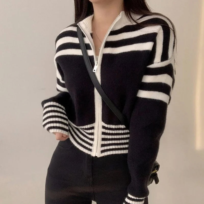 Striped Zip-Up Cardigan | Carlotta