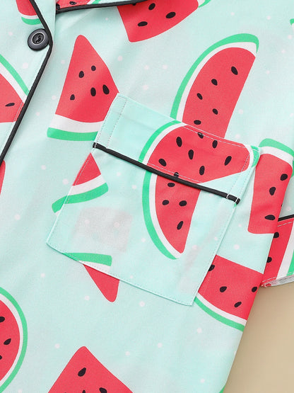 Watermelon Print Short Sleeve Pajama Set | Annetta