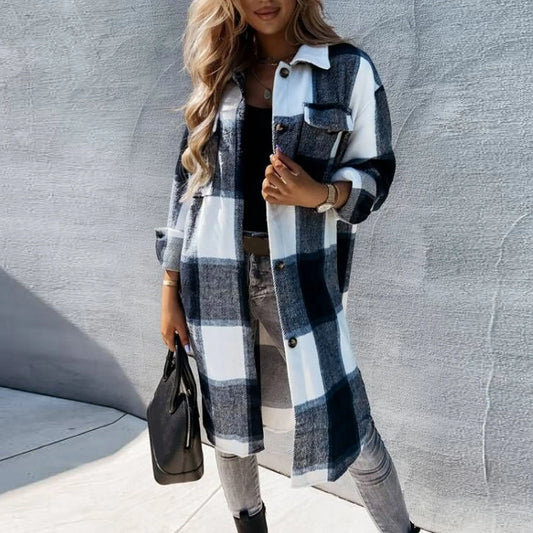 Women Longline Checkered Button Shacket | Illyria