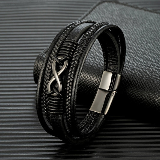 Men's Bracelet Black Leather Stainless Steel | Classic-1