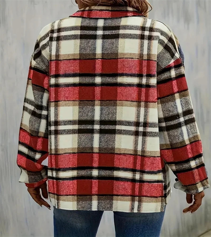 Women Plaid Button-Up Shirt Jacket | Emika