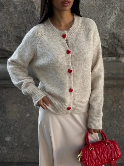 Women Heart Button Knitted Cardigan | Edwina