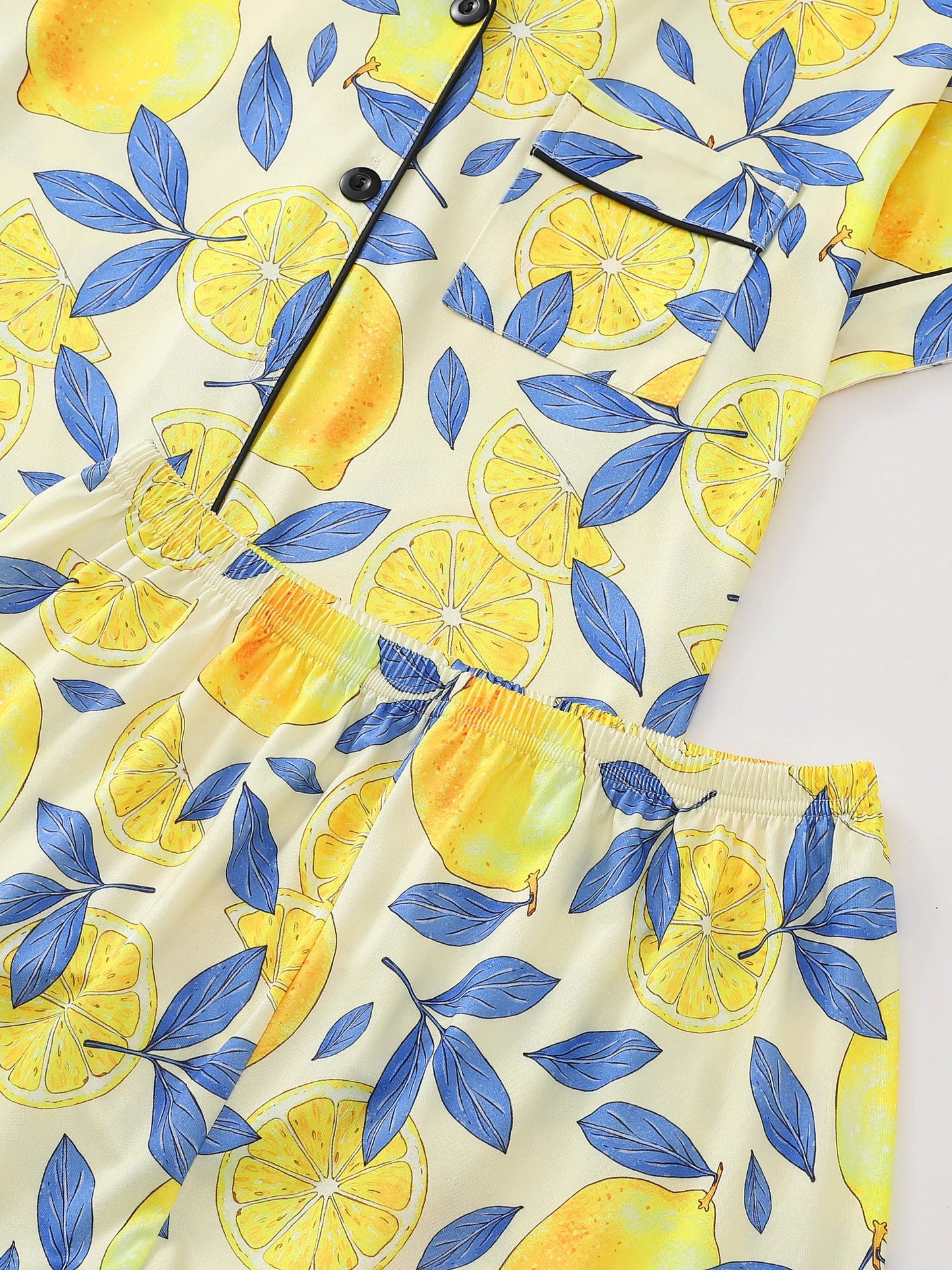 Lemon Print Short Sleeve Pajama Set | Almeda