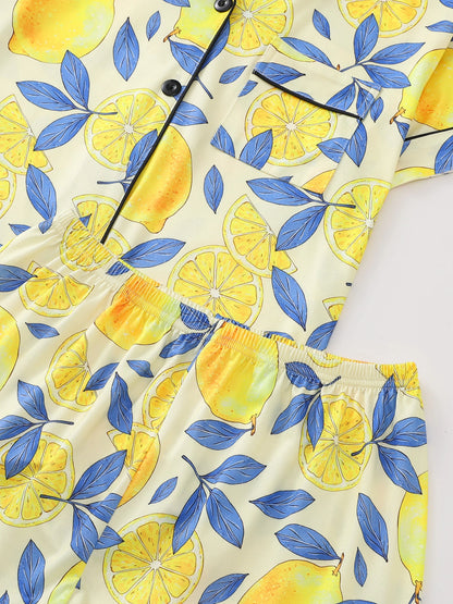 Lemon Print Short Sleeve Pajama Set | Almeda