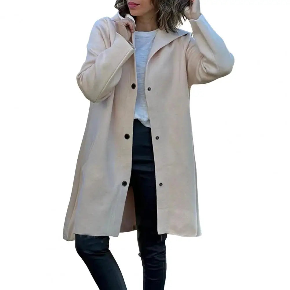 Variant image for Women Wool Coat Grey Hooded Mid Length | Elegant Style-1