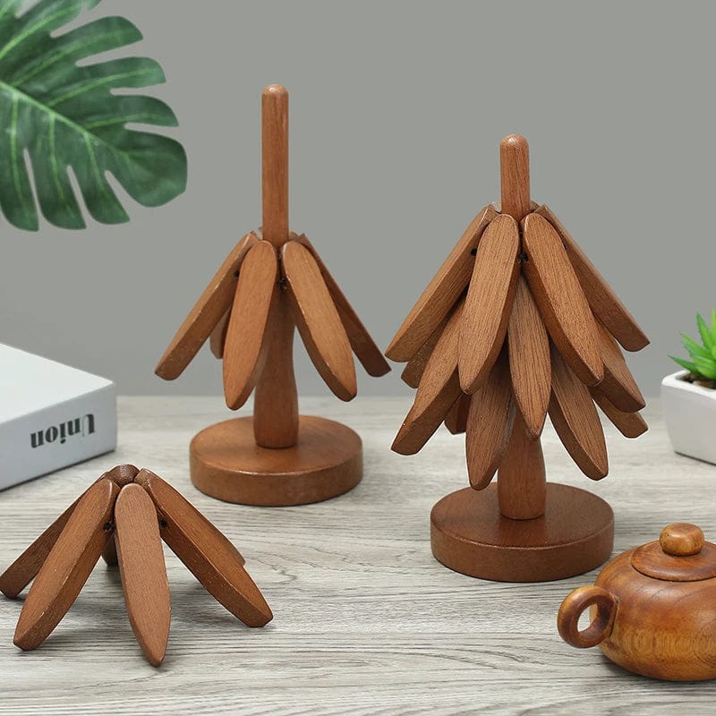Wooden Tree-Shaped Trivet Set