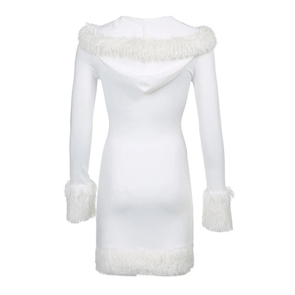 Faux Fur Trim Mini Dress with Hood | Orquidea